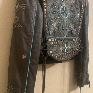 Embroidered Black Leather Jacket